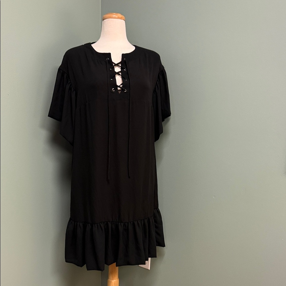 Alton Grey Elegant Black Lace-Up Dress